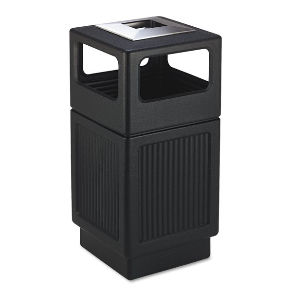 Safco 38 gal Square Trash Can, Black, Ashtray Top w/Open Side, Polyethylene 9477BL